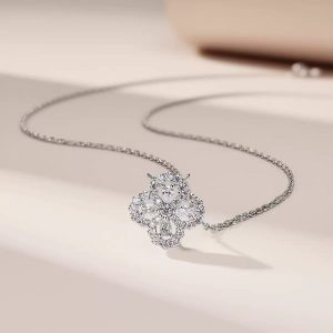diamond clover silver pendant